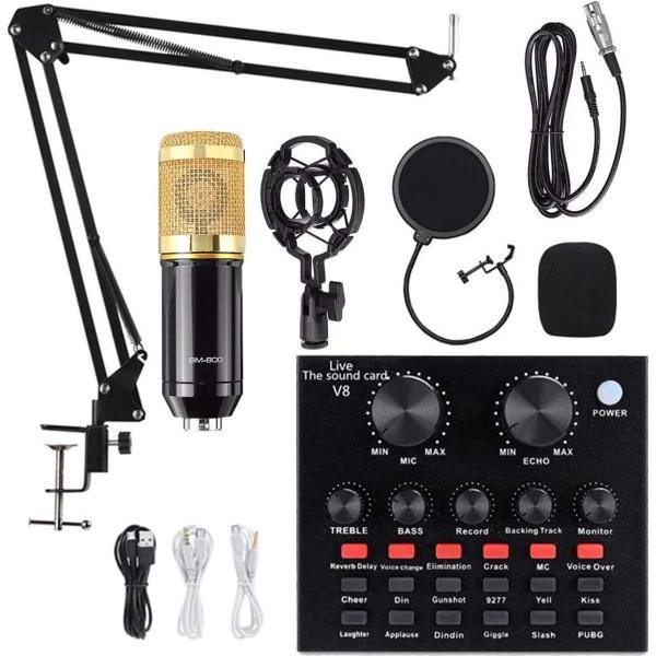 BM800 Studio condenser Microphone set with V8 Sound Card