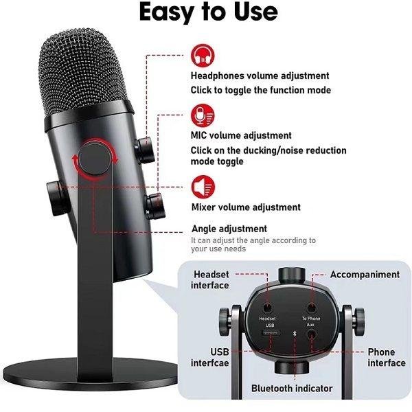 Jmary MC-PW10 USB Professional Microphone: Bluetooth-Enabled Audio Excellence